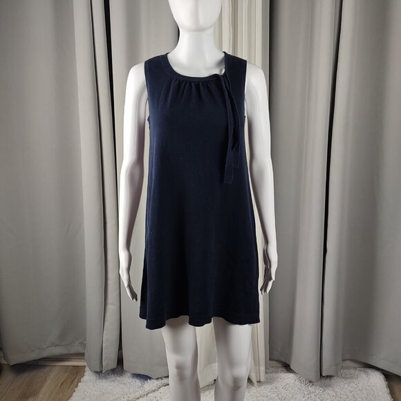 J. Crew Blue Lightweight 100% Cotton Tie At Collar Sleeveless Shift Dress Size S - Picture 2 of 11